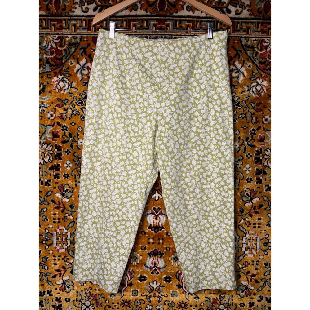 y2K Celery Green White Daisy Cropped Trousers Pants Sz 14